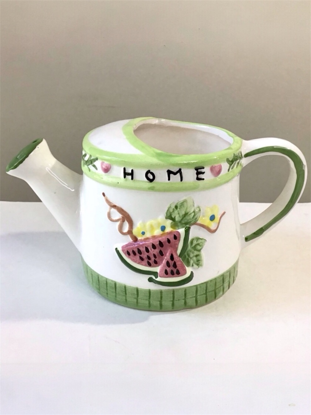 Vintage Watering Can Ceramic Pottery Watermelon Summer Decor by K's Collection